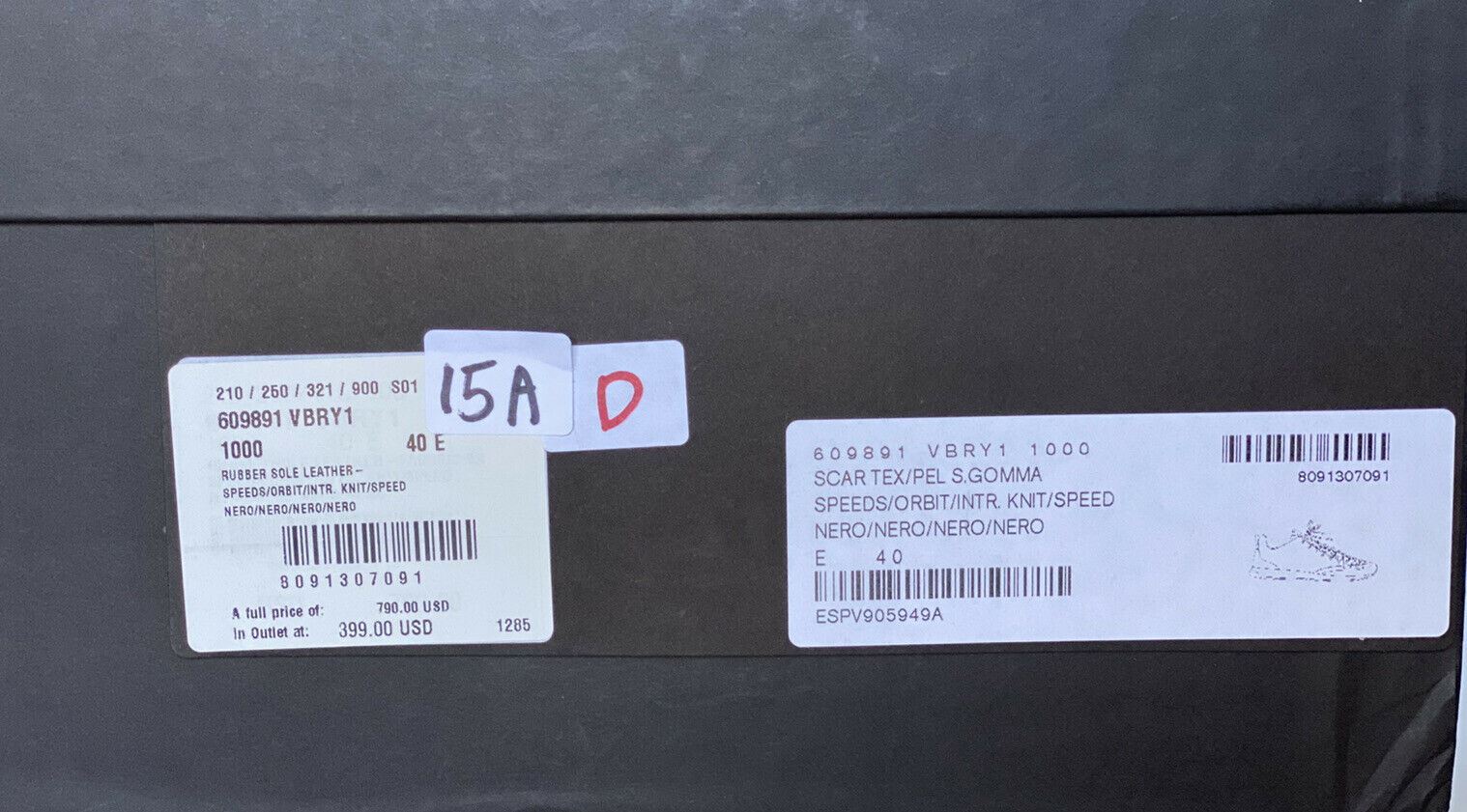 Мужские черные кроссовки Scar Tex Bottega Veneta 790 долларов США (40 евро) 609891 