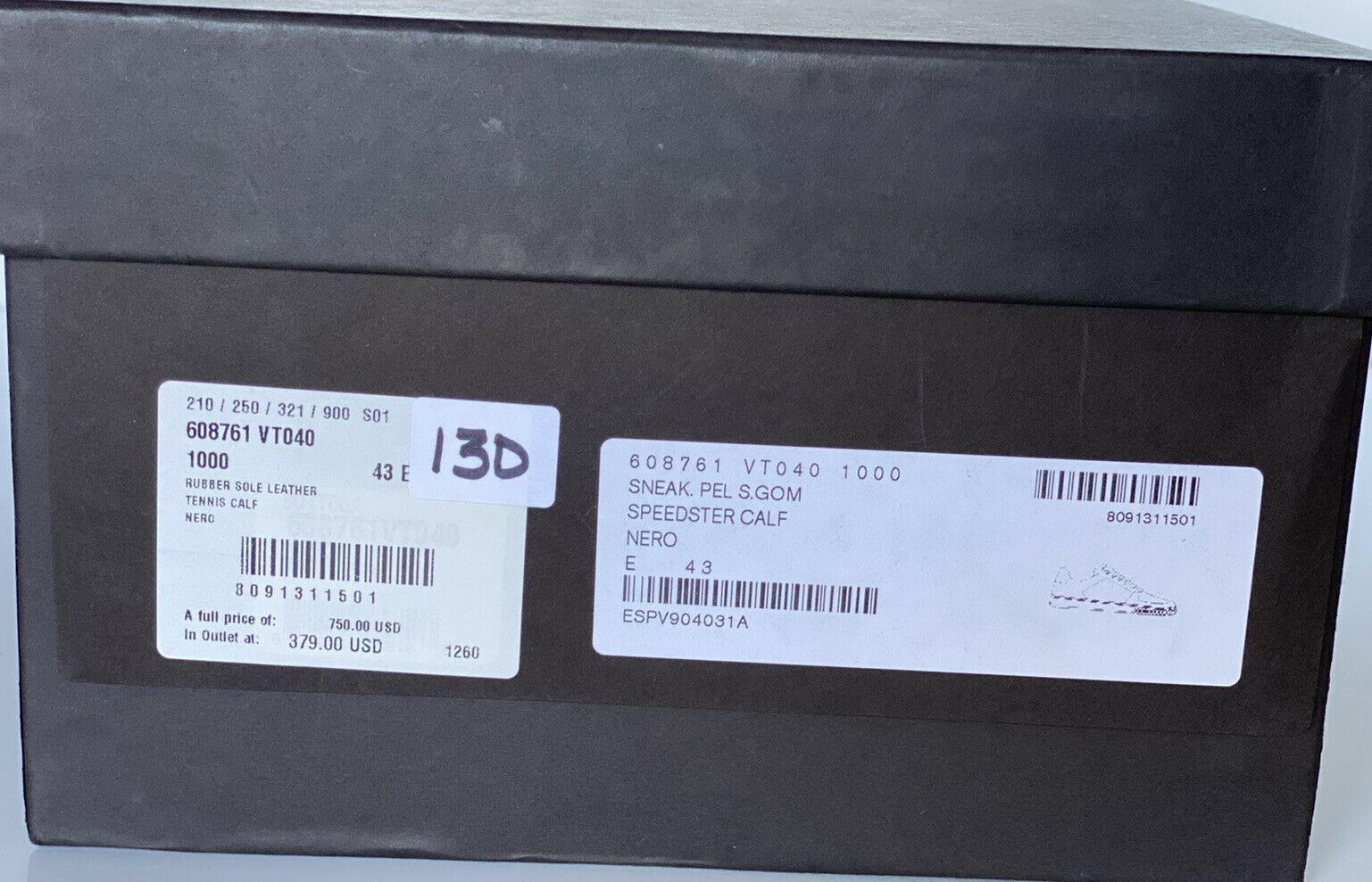Мужские черные кроссовки Speedster из телячьей кожи Bottega Veneta стоимостью 750 долларов США 10, США 608761 