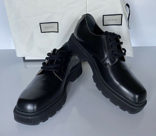 NIB $ 720 Gucci Herren Cordovan Lux Lederschuhe Schwarz 9,5 US (Gucci 9) 625281 IT 