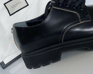 NIB $ 720 Gucci Herren Cordovan Lux Lederschuhe Schwarz 9,5 US (Gucci 9) 625281 IT 
