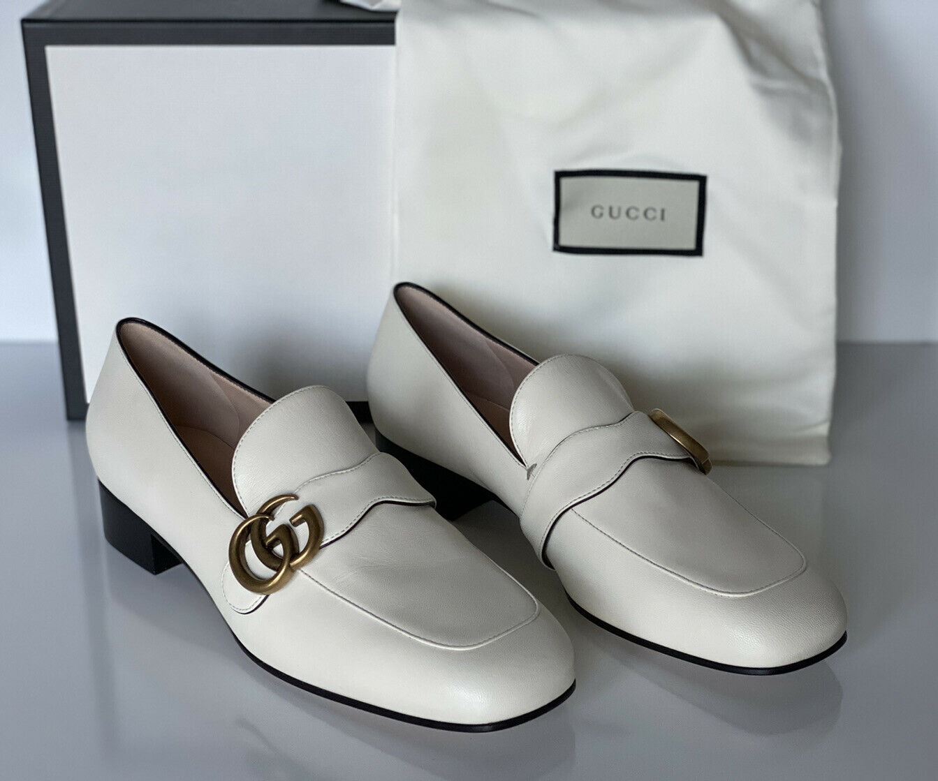 NIB Gucci Marmont Leather Mystic White Shoes 9 US (39 Euro) 602496 Italy