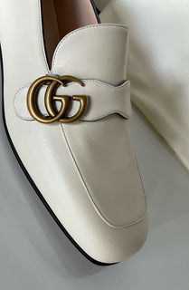 NIB Gucci Marmont Leather Mystic White Shoes 9 US (39 Euro) 602496 Italy