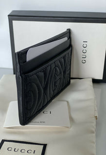Neu mit Etikett: Gepolstertes Kartenetui aus Gucci-GG-Leder in Schwarz, hergestellt in Italien 