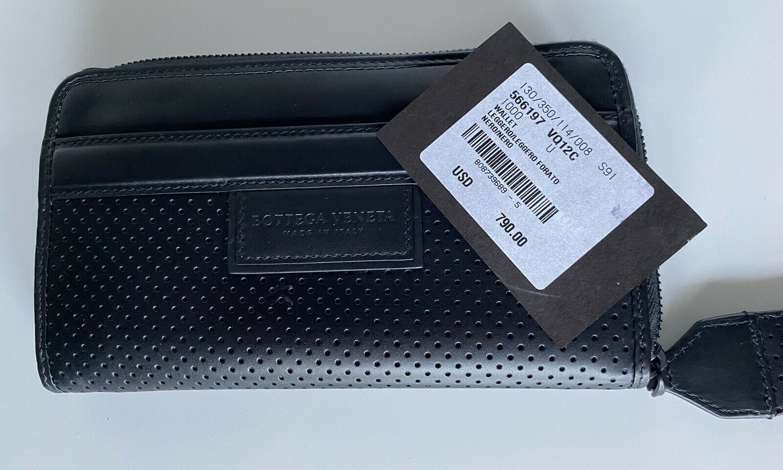 Neu mit Etikett: 790 $ Bottega Veneta Leggero Lederarmband mit umlaufendem Reißverschluss Schwarz 566197 