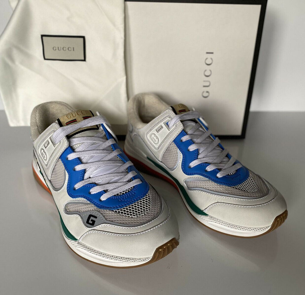 NIB Gucci Herren Miro Soft Leather White Sneakers Schuhe 9 US (Gucci 8,5) IT 92345 