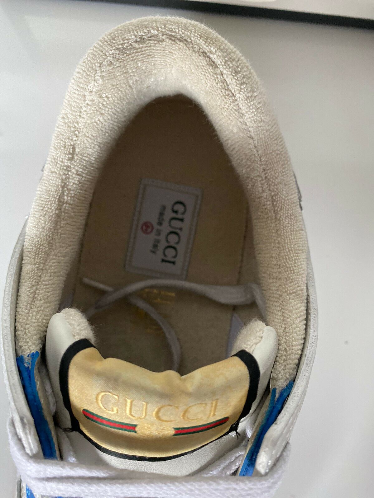 Мужские белые кроссовки из мягкой кожи NIB Gucci Miro 9 US (Gucci 8.5) IT 92345 