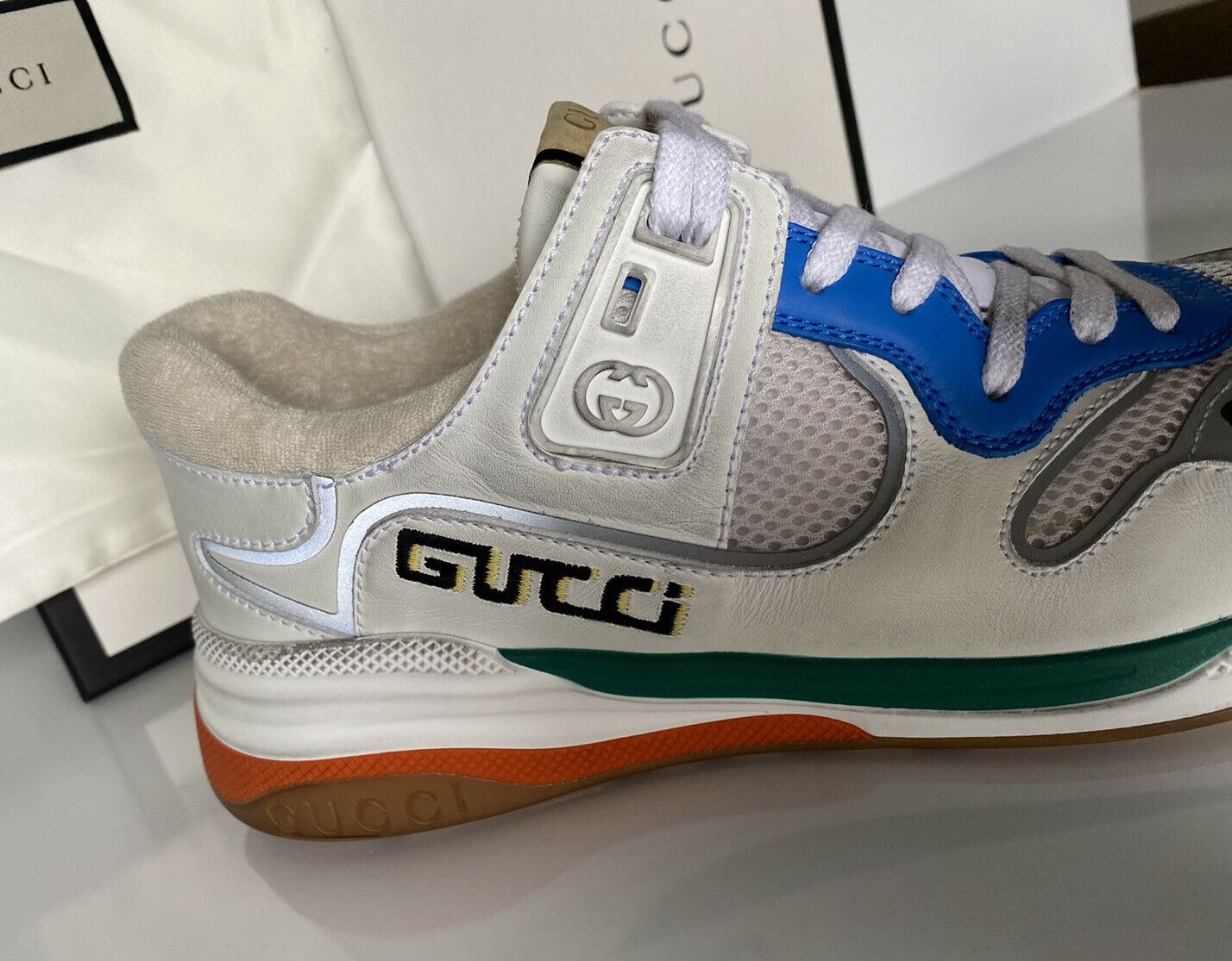 NIB Gucci Men’s Miro Soft Leather White Sneakers Shoes 9 US (Gucci 8.5) IT 92345