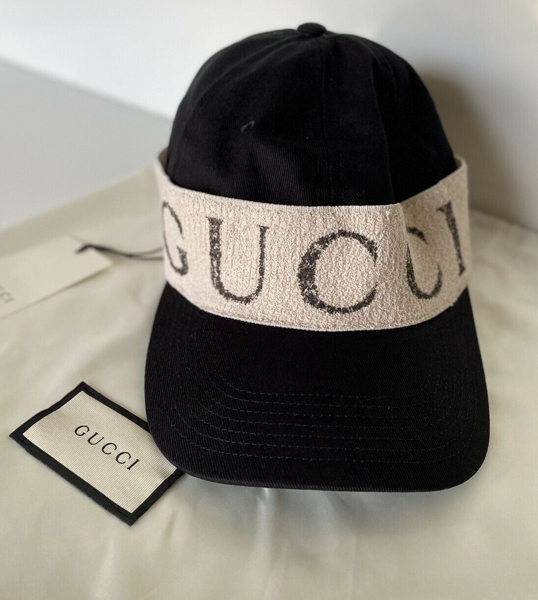 NWT Gucci Unisex Headband Canvas Black Hat Large Made in Italy 492545