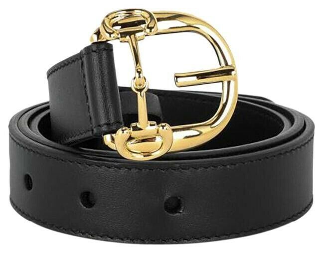 New Gucci Men's Horsebit Calf Leather Belt Black 105/42 Made in Italy 633125