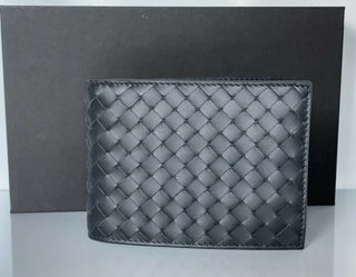 Neu mit Etikett: Bottega Veneta Intrecciato Leder Graues, zweifach faltbares Münzportemonnaie 148324