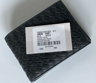 Neu mit Etikett: Bottega Veneta Intrecciato Leder Graues, zweifach faltbares Münzportemonnaie 148324