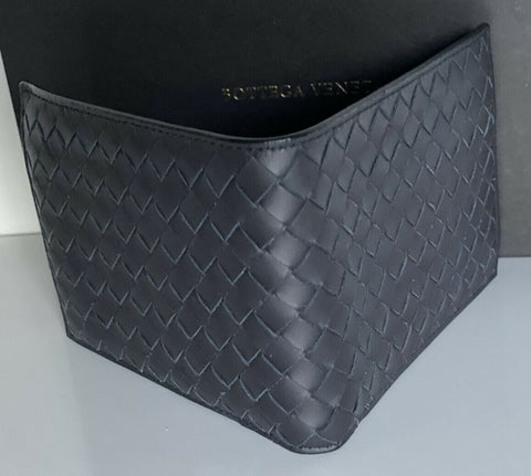 NWT Bottega Veneta Intrecciato Calf Leather Bi-fold Dk Navy Coin Wallet 148324