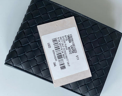NWT Bottega Veneta Intrecciato Calf Leather Bi-fold Dk Navy Coin Wallet 148324
