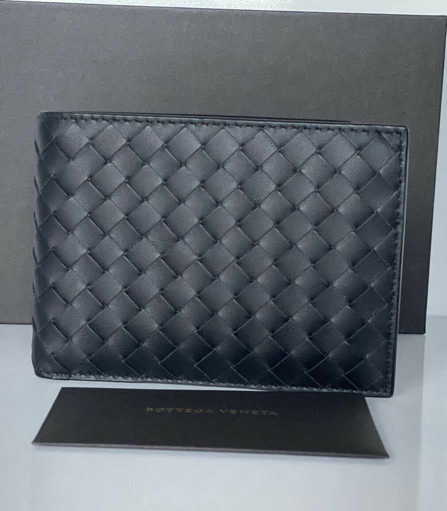 Neu mit Etikett: Bottega Veneta Intrecciato Leder Schwarzes, zweifach faltbares Münzportemonnaie 148324 