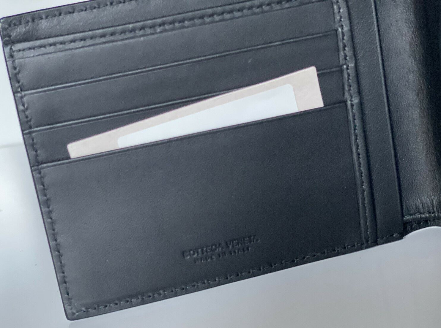 NWT Bottega Veneta Intrecciato Leather Black Bi-fold Coin Wallet 148324