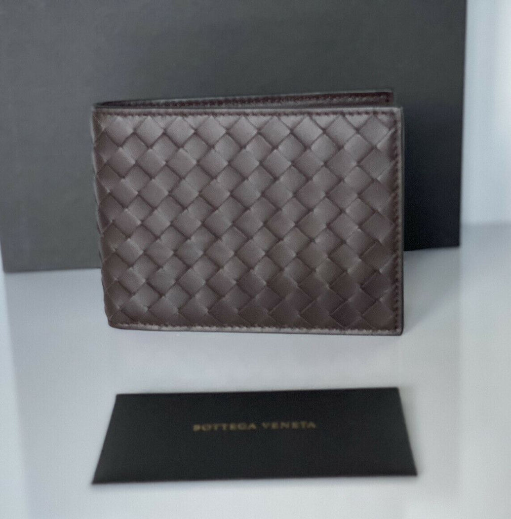 Neu mit Etikett: Bottega Veneta Intrecciato Nappaleder Braunes, zweifach faltbares Münzportemonnaie 148324 