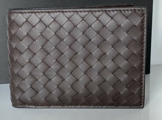 Neu mit Etikett: Bottega Veneta Intrecciato Nappaleder Braunes, zweifach faltbares Münzportemonnaie 148324 