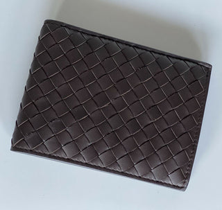 Neu mit Etikett: Bottega Veneta Intrecciato Nappaleder Braunes, zweifach faltbares Münzportemonnaie 148324 