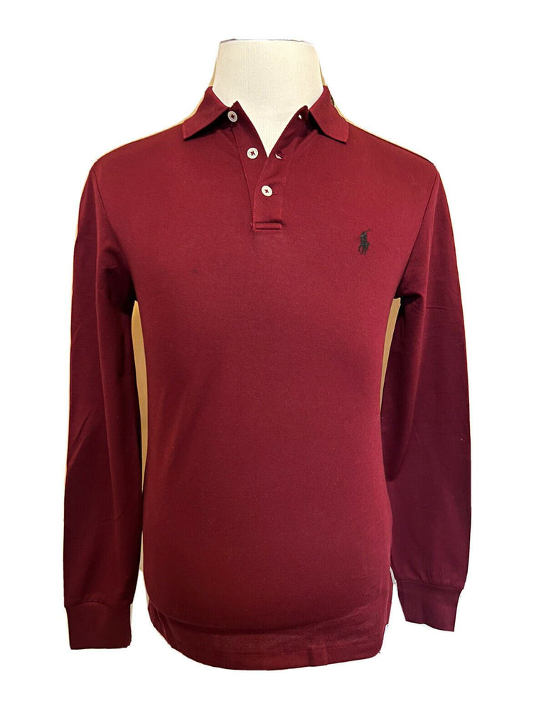 Neu mit Etikett: Polo Ralph Lauren Slim Fit Langarm-Poloshirt, Burgunderrot, Größe S: 125 US-Dollar