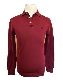 Neu mit Etikett: Polo Ralph Lauren Slim Fit Langarm-Poloshirt, Burgunderrot, Größe S: 125 US-Dollar