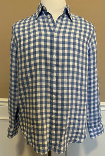 Neu mit Etikett: 128 $ Polo Ralph Lauren Herren-Hemd aus Leinen mit entspannter Passform, Größe S, Weiß/Blau