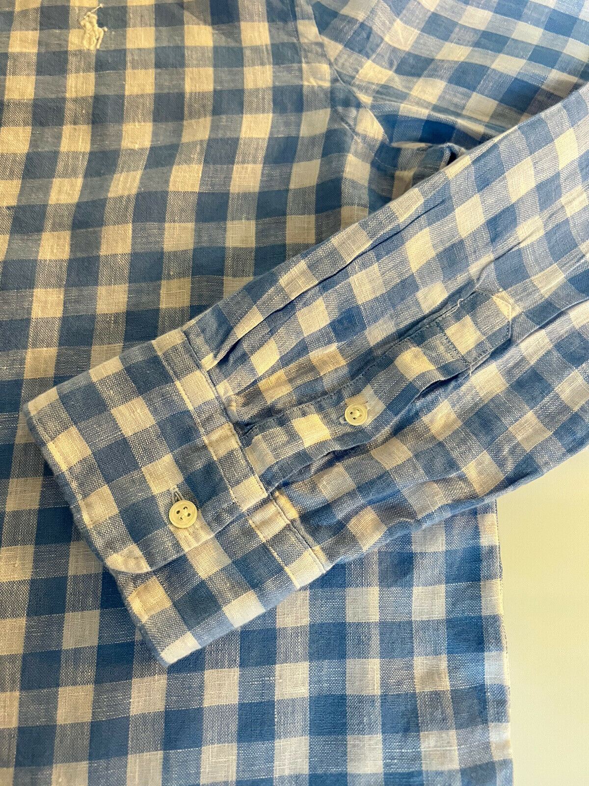 Neu mit Etikett: 128 $ Polo Ralph Lauren Herren-Hemd aus Leinen mit entspannter Passform, Größe S, Weiß/Blau