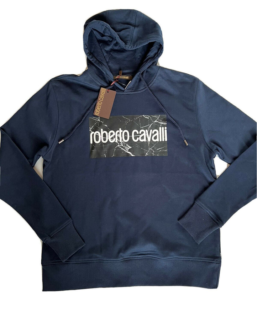 NWT 495 $ Roberto Cavalli Herren-Kapuzenpullover in Marineblau, Größe S 