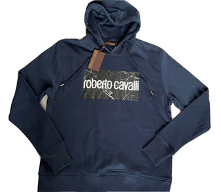 NWT 495 $ Roberto Cavalli Herren-Kapuzenpullover in Marineblau, Größe S 