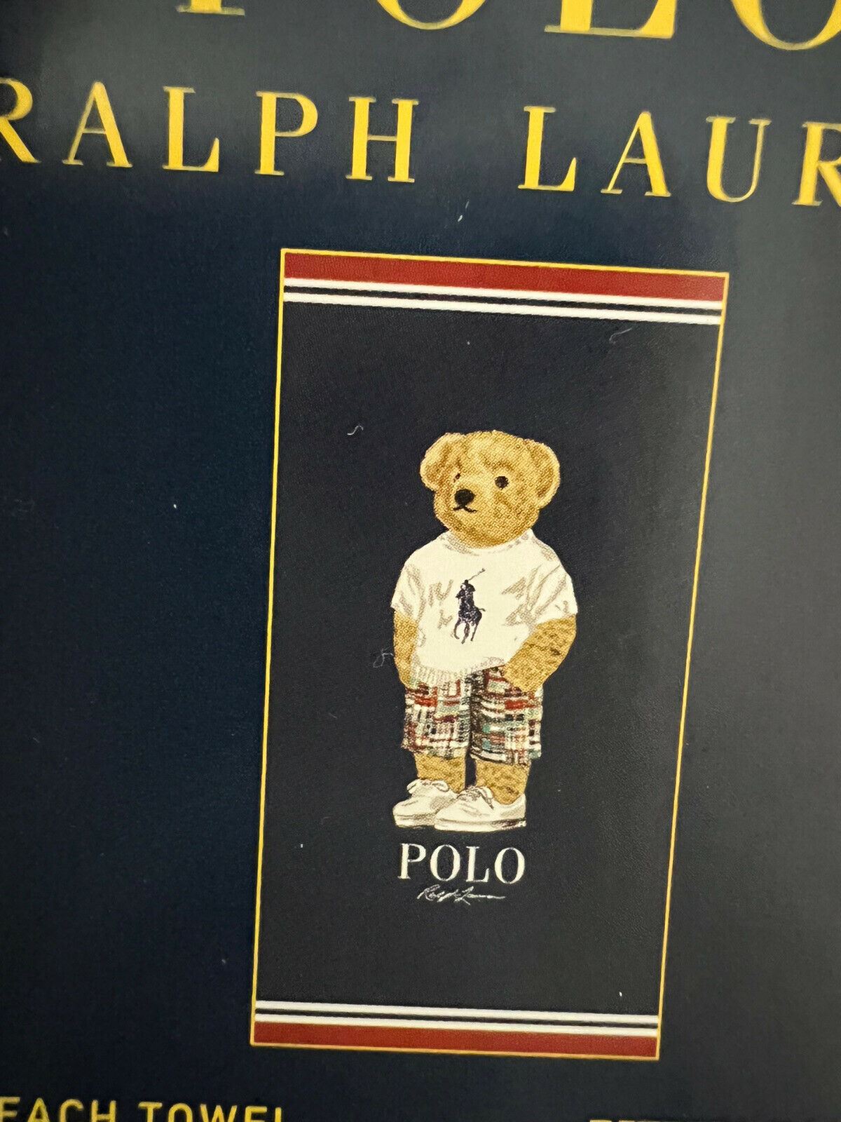 Neu mit Etikett: 70 $ Polo Bear by Ralph Lauren Bären-Strandtuch aus Baumwolle, 35 x 66 cm 