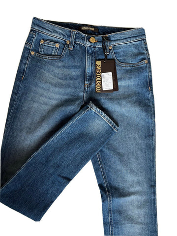 NWT 395 $ Roberto Cavalli Logo-gestickte Röhrenjeans für Damen 4 US (40 Euro)