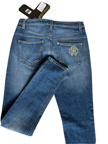 NWT 395 $ Roberto Cavalli Logo-gestickte Röhrenjeans für Damen 4 US (40 Euro)