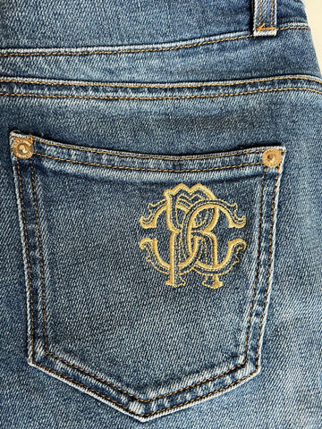 NWT 395 $ Roberto Cavalli Logo-gestickte Röhrenjeans für Damen 4 US (40 Euro)
