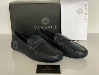 NIB 695 $ VERSACE Medusa Fahrerschuhe aus blauem Leder für Herren 7 US (40 Eu) Italien 8211