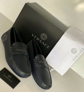 NIB 695 $ VERSACE Medusa Fahrerschuhe aus blauem Leder für Herren 7 US (40 Eu) Italien 8211