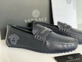 NIB 695 $ VERSACE Medusa Fahrerschuhe aus blauem Leder für Herren 7 US (40 Eu) Italien 8211