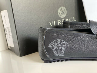NIB 695 $ VERSACE Medusa Fahrerschuhe aus blauem Leder für Herren 7 US (40 Eu) Italien 8211