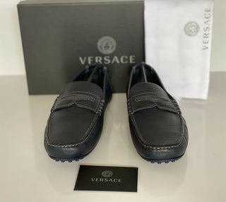 NIB 695 $ VERSACE Medusa Fahrerschuhe aus blauem Leder für Herren 7 US (40 Eu) Italien 8211