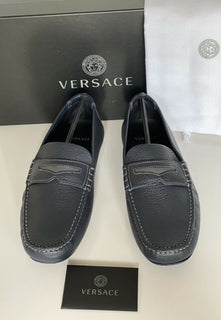 NIB 695 $ VERSACE Medusa Fahrerschuhe aus blauem Leder für Herren 7 US (40 Eu) Italien 8211