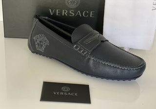 NIB 695 $ VERSACE Medusa Fahrerschuhe aus blauem Leder für Herren 7 US (40 Eu) Italien 8211