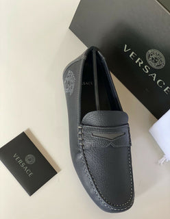NIB 695 $ VERSACE Medusa Fahrerschuhe aus blauem Leder für Herren 7 US (40 Eu) Italien 8211