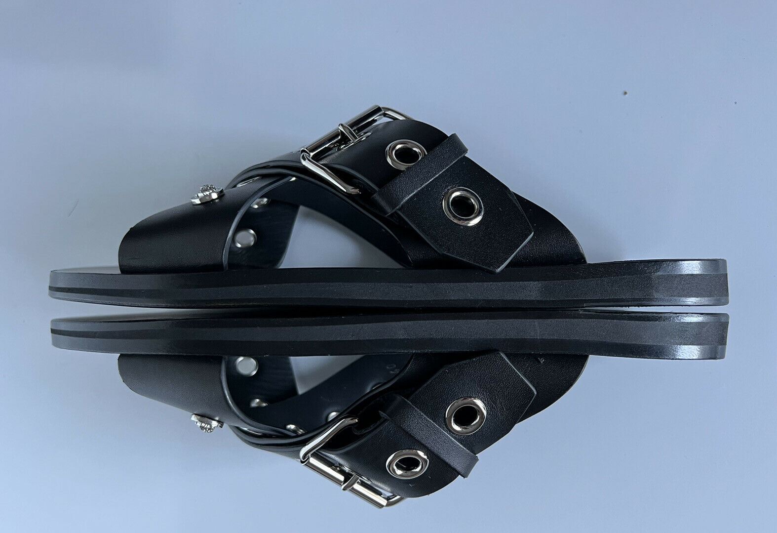 NIB $825 Versace Calf Leather Sandals Black 7 US (40 Euro) Italy DSU7977