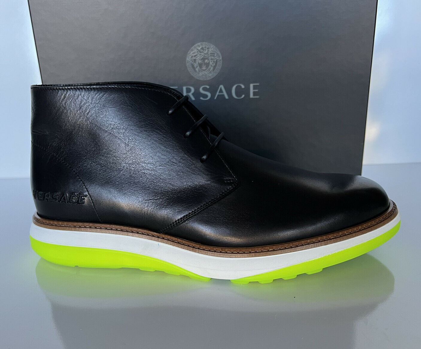 NIB $750 Versace Leather Black Ankle Boots 8 US (41 Euro) DSU7770 Made in Italy