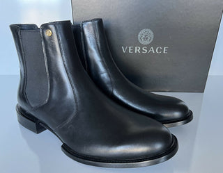 NIB 1125 $ Versace Leder Schwarze Lederstiefeletten 13 US (46 Euro) DSU7868 IT 