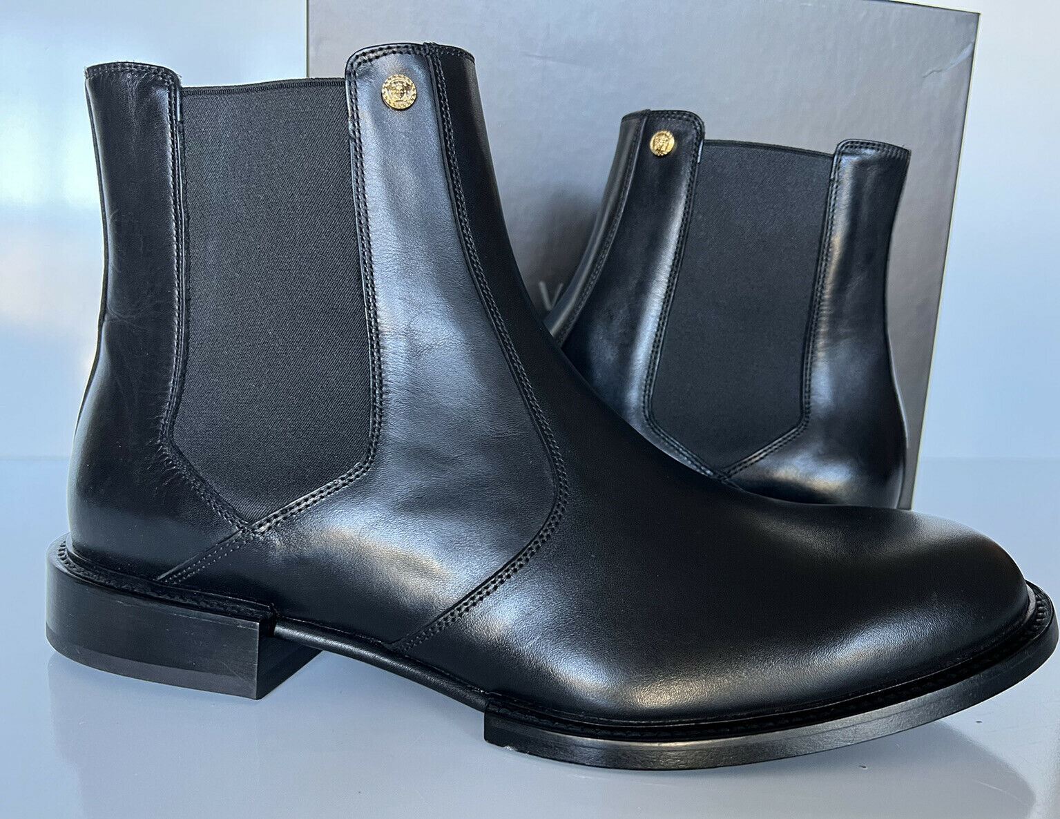 NIB 1125 долларов США Versace Leather Черные кожаные ботильоны 12 США (45 евро) DSU7868 IT 