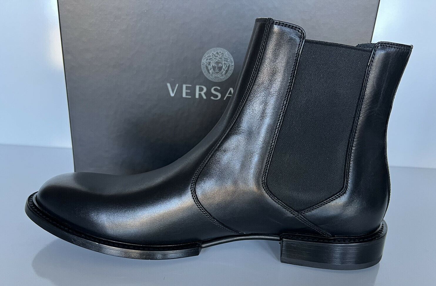 NIB $1125 Versace Leather Black Leather Ankle Boots 12 US (45 Euro) DSU7868 IT