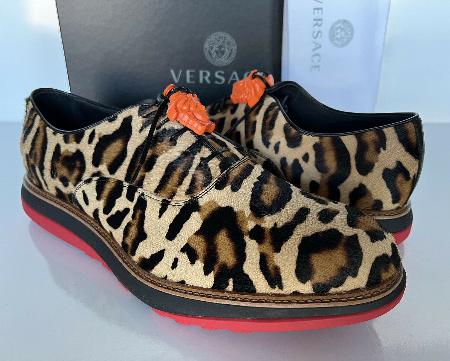 NIB $996 VERSACE Calf Hair Cheetah Men's Shoes 12.5 US (45.5 Eu) Italy 7718