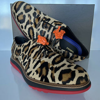 NIB 996 $ VERSACE Kalbshaar-Cheetah-Herrenschuhe 12,5 US (45,5 Eu) Italien 7718 