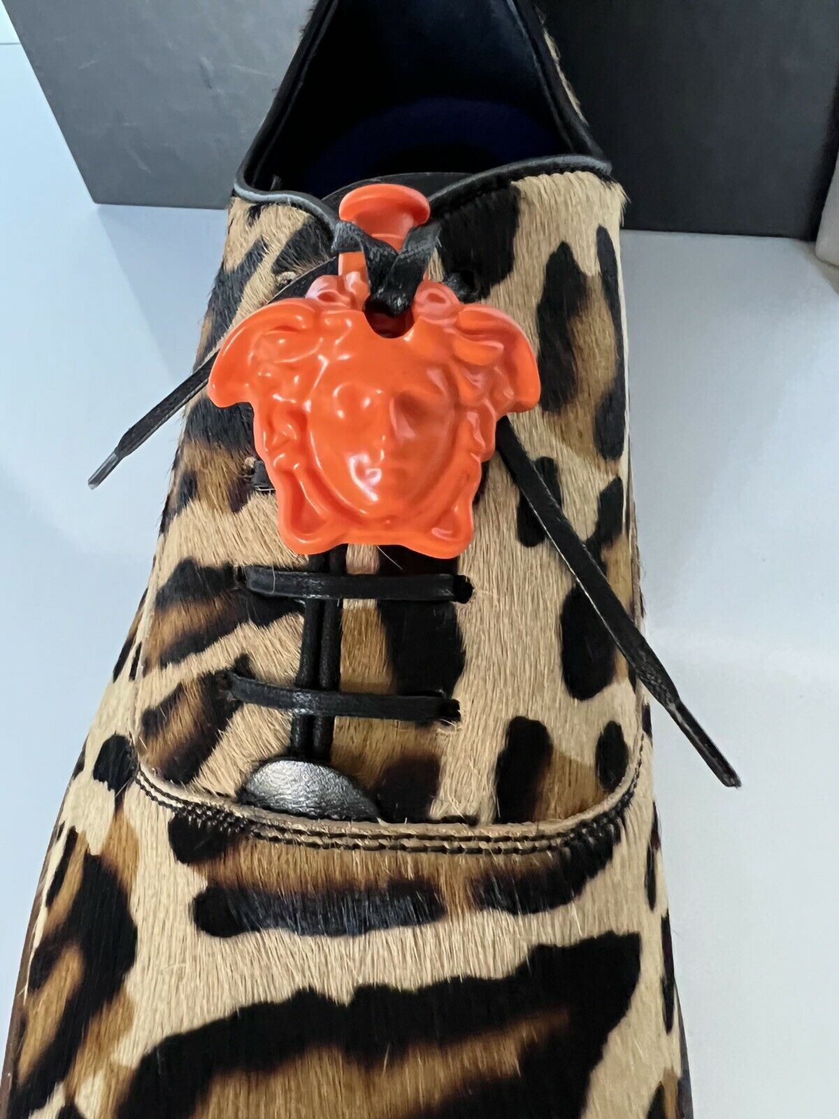 NIB $996 VERSACE Calf Hair Cheetah Men's Shoes 12.5 US (45.5 Eu) Italy 7718