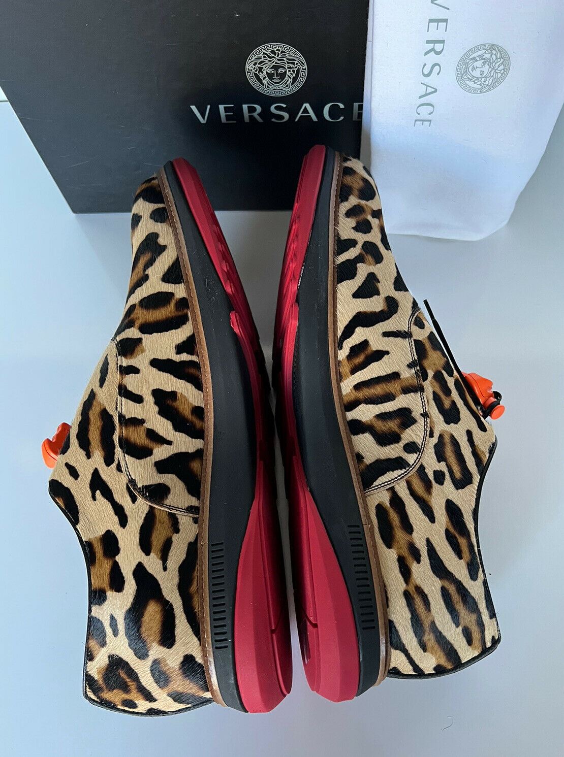 NIB $996 VERSACE Calf Hair Cheetah Men's Shoes 12.5 US (45.5 Eu) Italy 7718