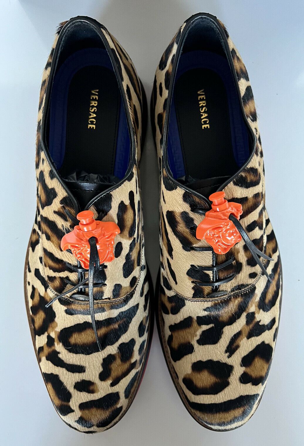 NIB $996 VERSACE Calf Hair Cheetah Men's Shoes 12.5 US (45.5 Eu) Italy 7718